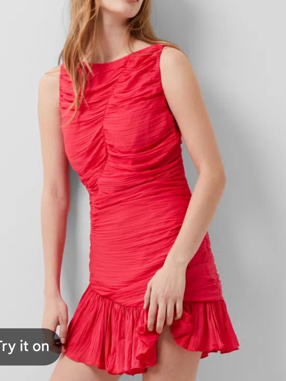 French Connection Ruched Mini Dress - Bright Red - Picture 2 of 3
